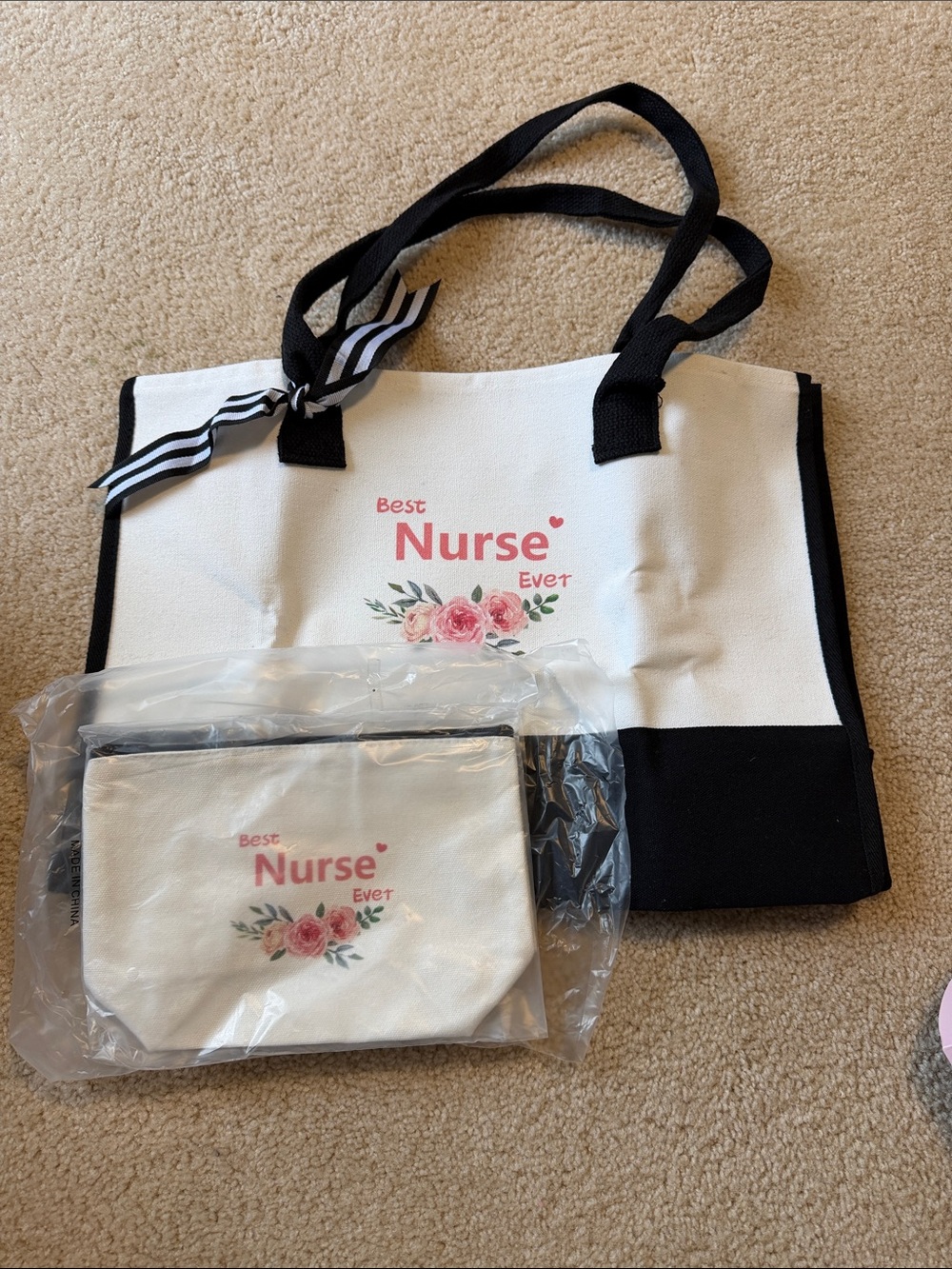 Best Nurse Ever Canvas Tote Bag and Pouch - Black & White